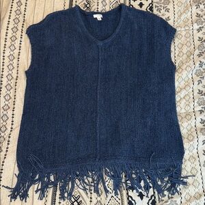 Navy Fringe Knit Top